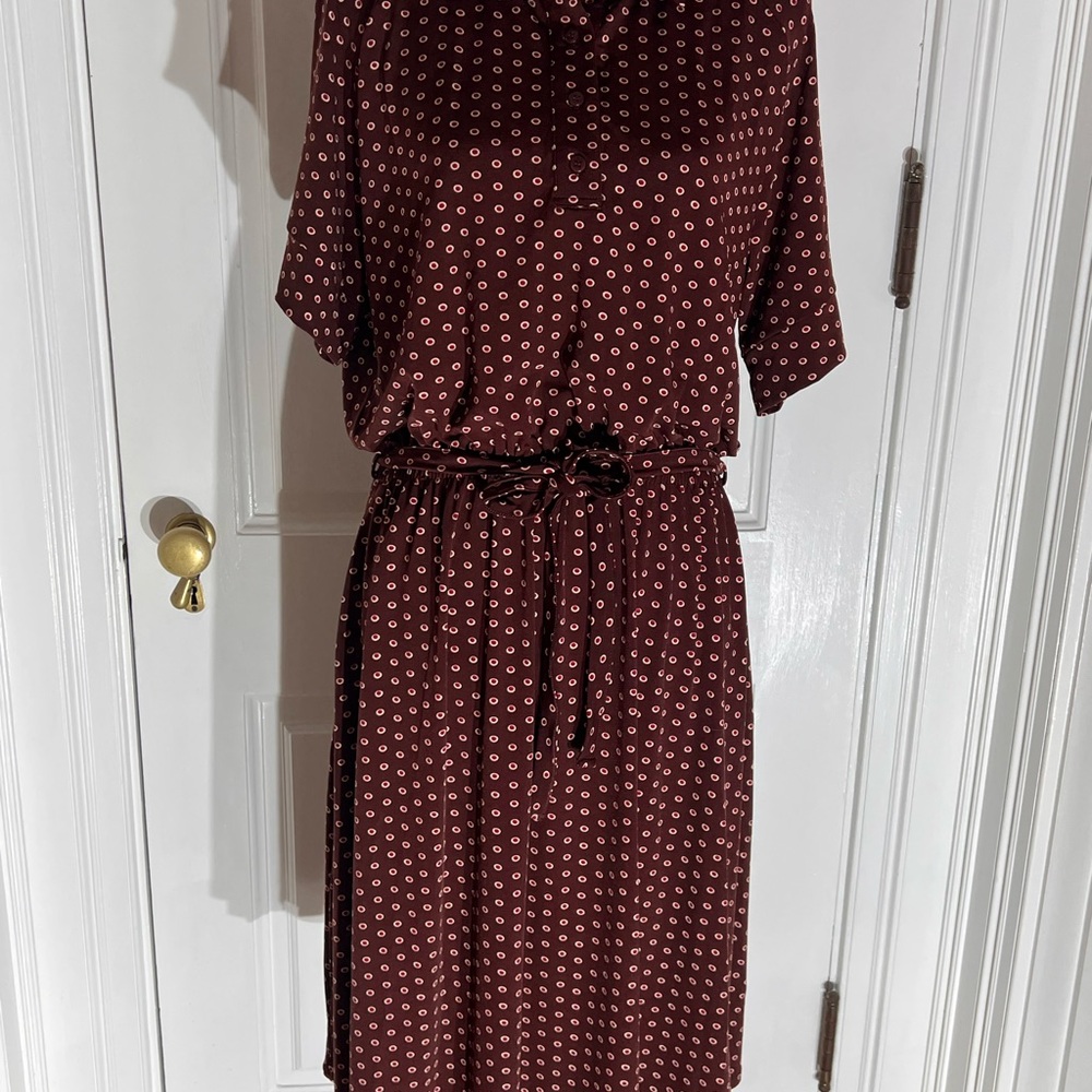 Appleseeds medium nwot polka dot drawstring dress women’s midi short sleeve D349
